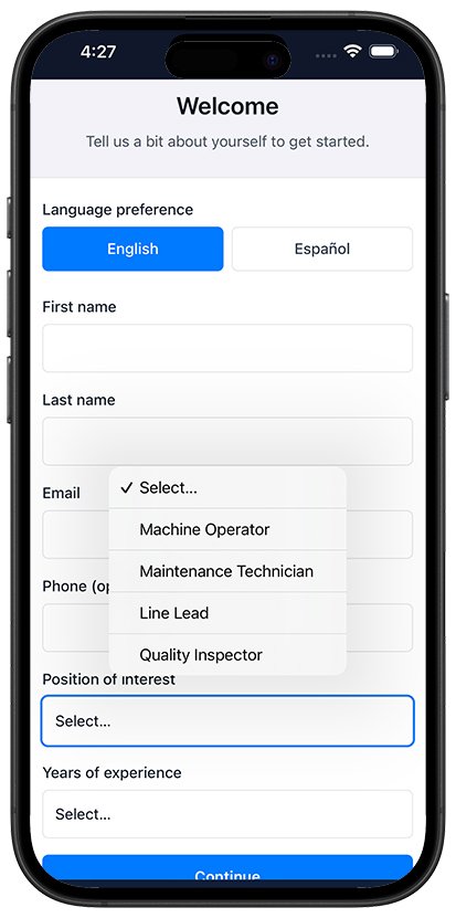 Candidate completing a Neuro assessment on a tablet at a job fair