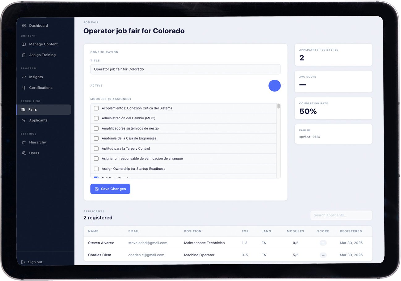 Neuro assessment running on tablet at a hiring event